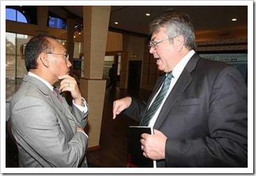 Datuk Yusli Mohamed Yusoff (left) talking with and FTSE Group Asia Pacific MD Paul Hoff before the press conference.